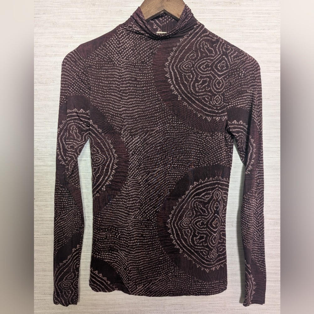 Ulla Johnson Aurelia Turtleneleck Burgundy Medallion Printed Top Small/Medium